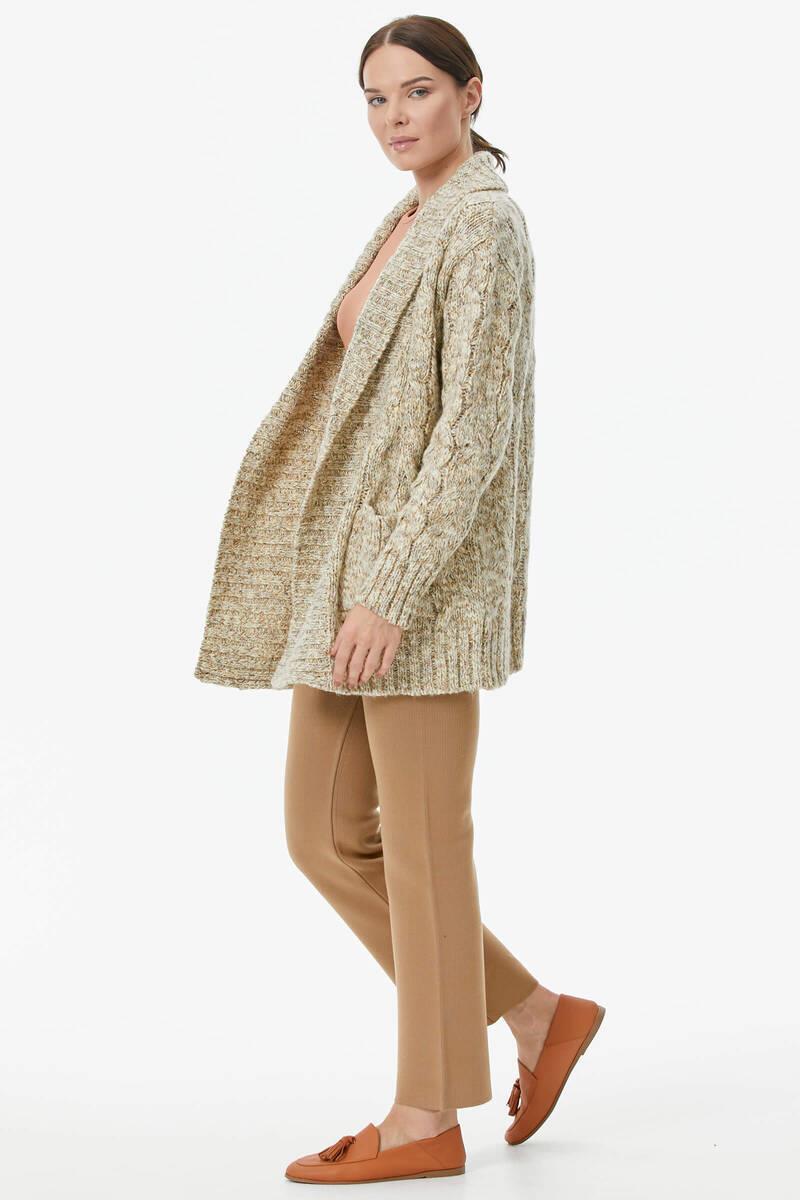 Şal Yaka Saç Örgülü Kırçıllı Triko Hırka - Kemik (5) Sementa