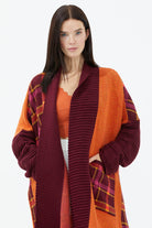 Şal Yaka Uzun Triko Hırka - Bordo (2) Sementa