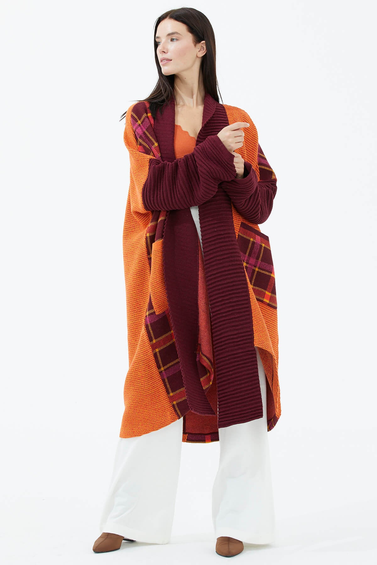 Şal Yaka Uzun Triko Hırka - Bordo (3) Sementa