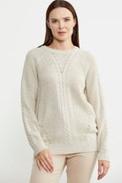 Salaş Motifli Yünlü Triko Kazak - Taş - Sementa