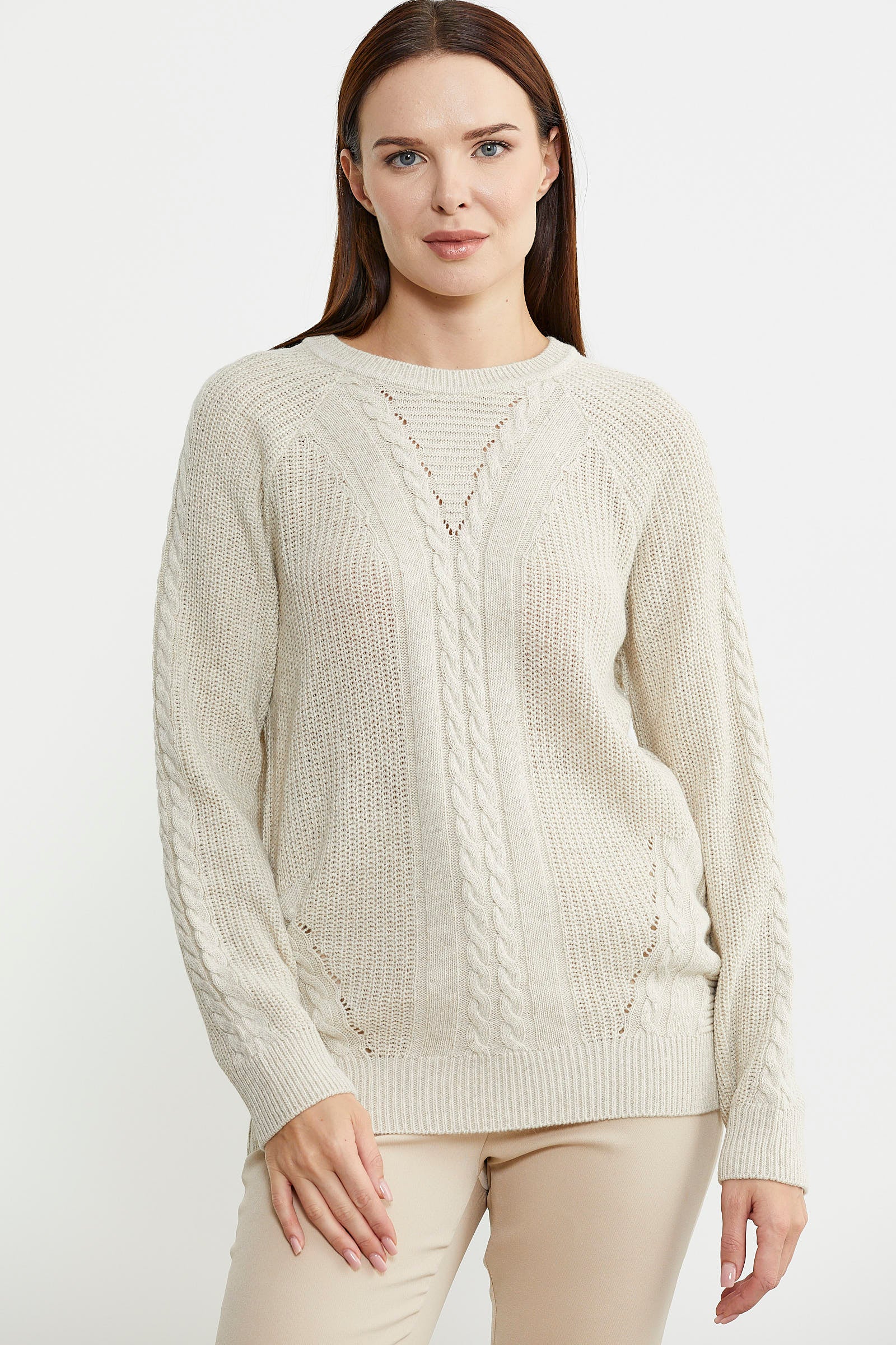 Salaş Motifli Yünlü Triko Kazak - Taş - Sementa