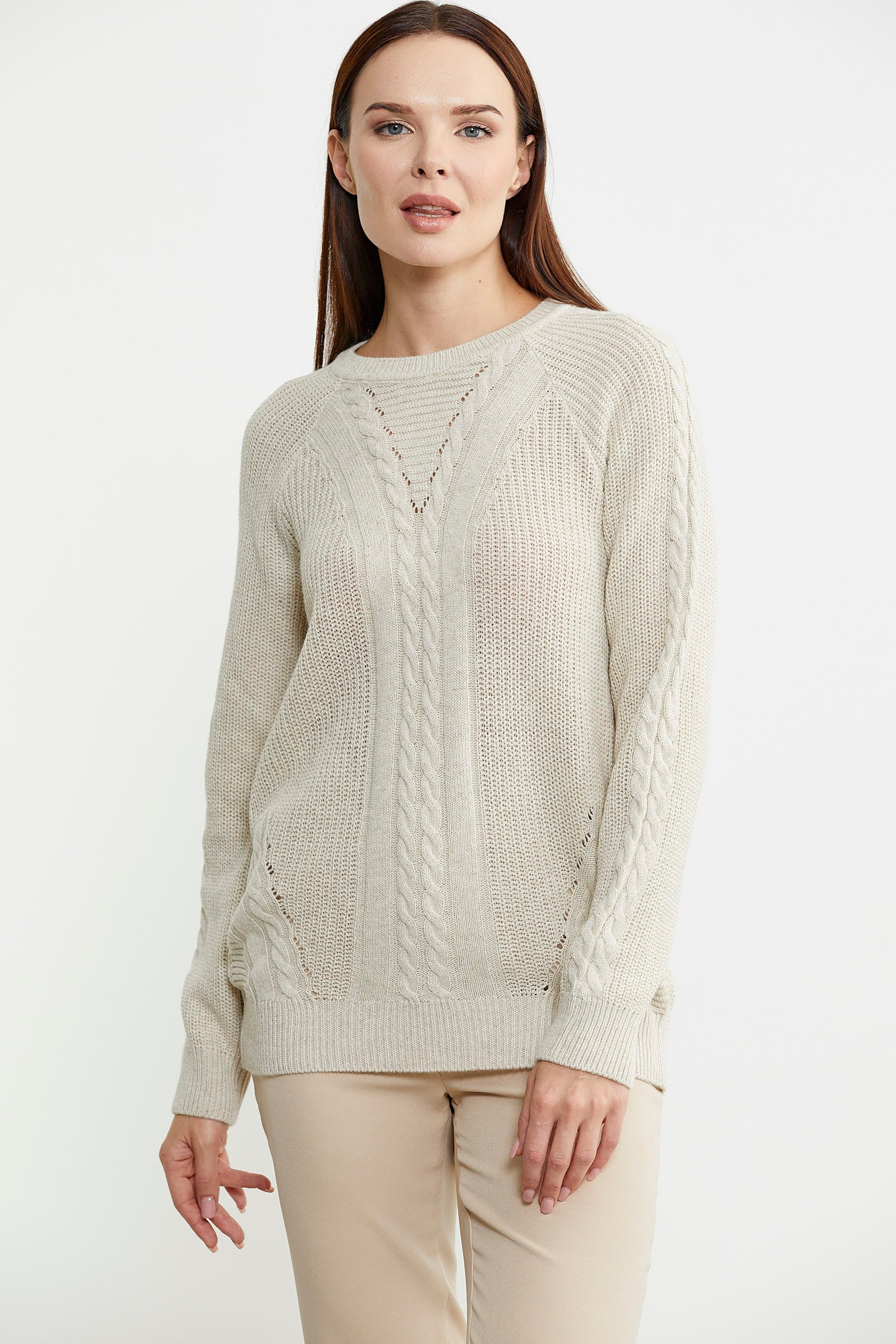 Salaş Motifli Yünlü Triko Kazak - Taş - Sementa