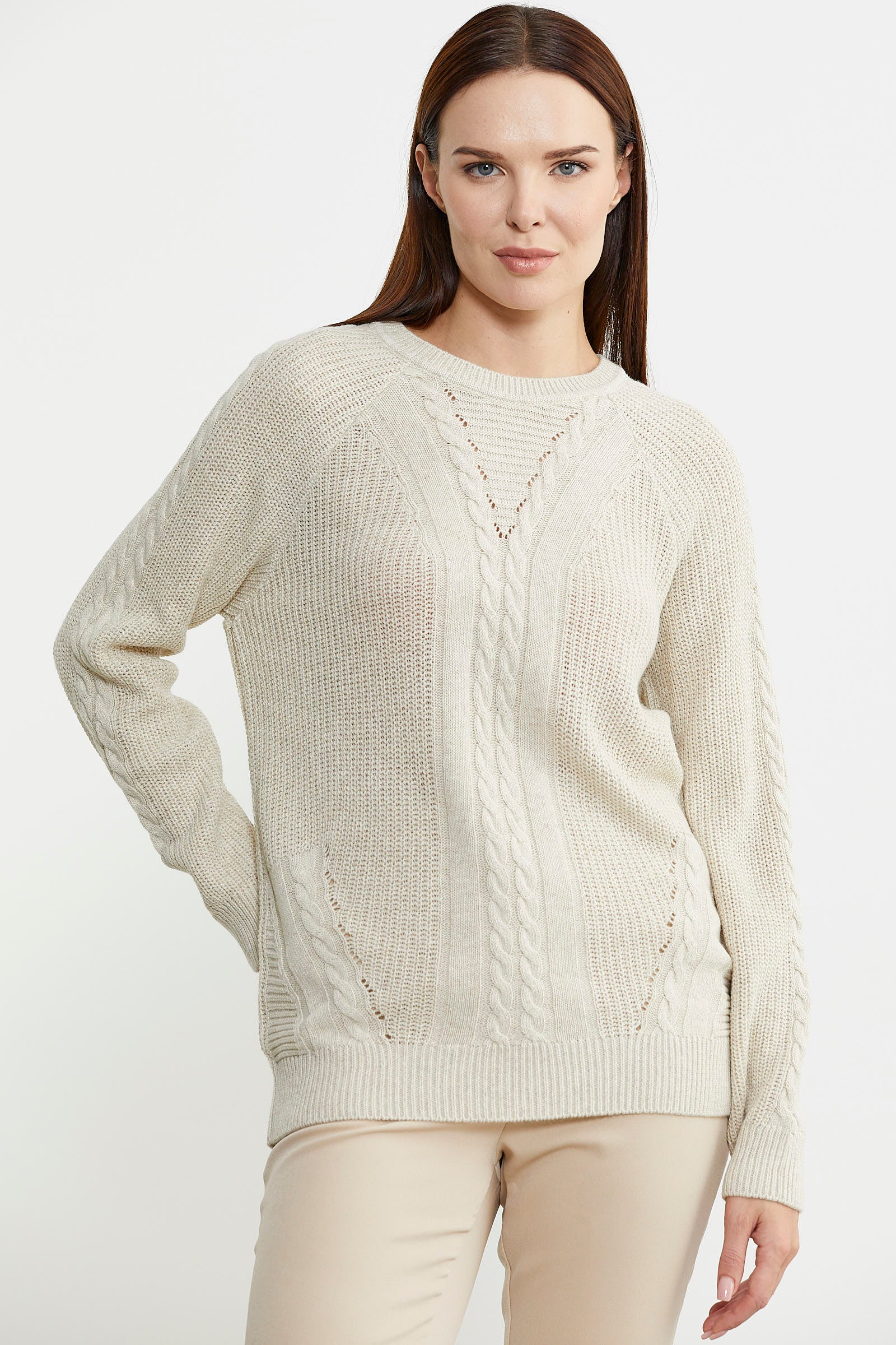 Salaş Motifli Yünlü Triko Kazak - Taş - Sementa