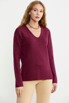 Salaş V Yaka Basic Triko Kazak - Bordo - Sementa