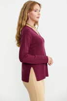 Salaş V Yaka Basic Triko Kazak - Bordo - Sementa