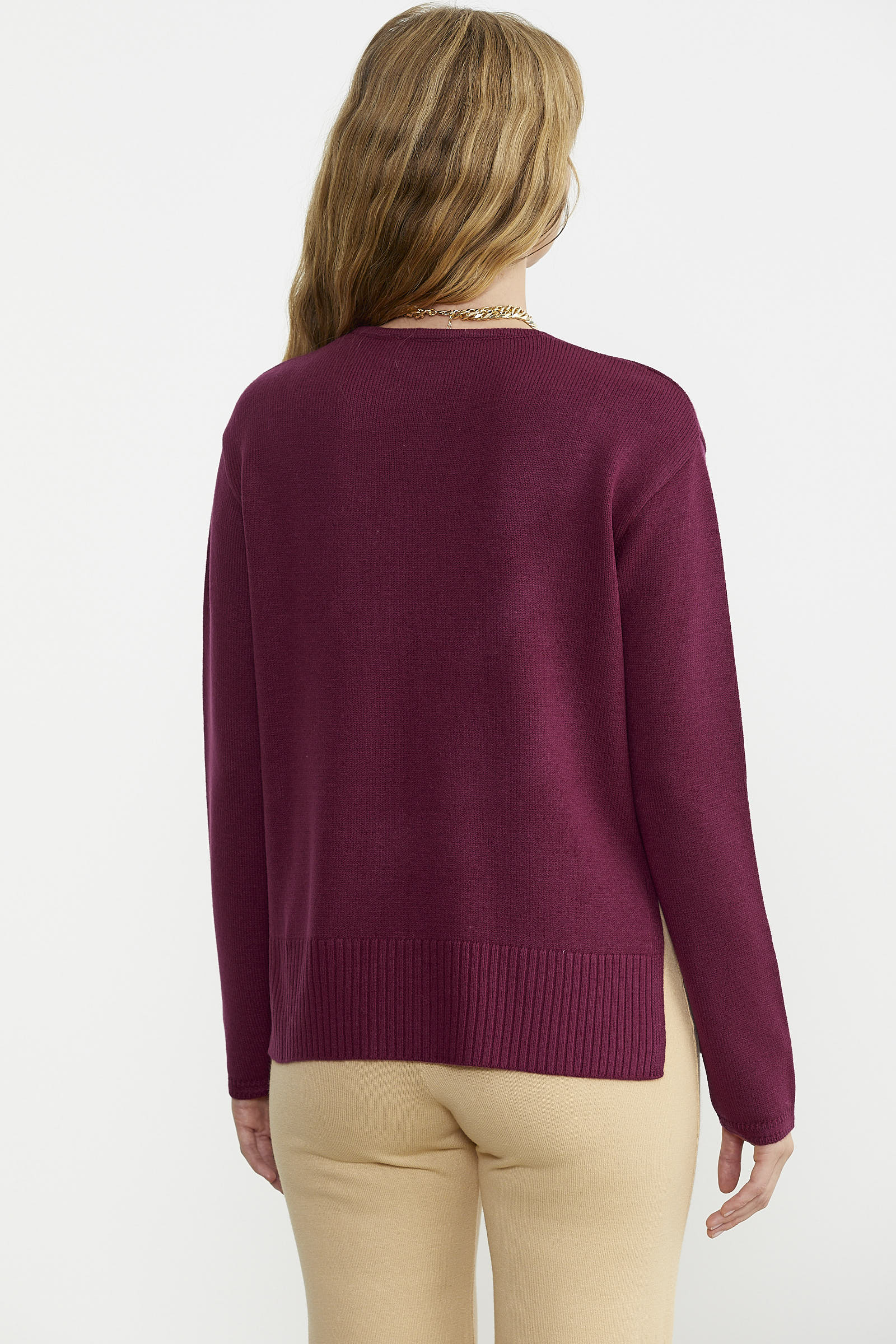 Salaş V Yaka Basic Triko Kazak - Bordo - Sementa