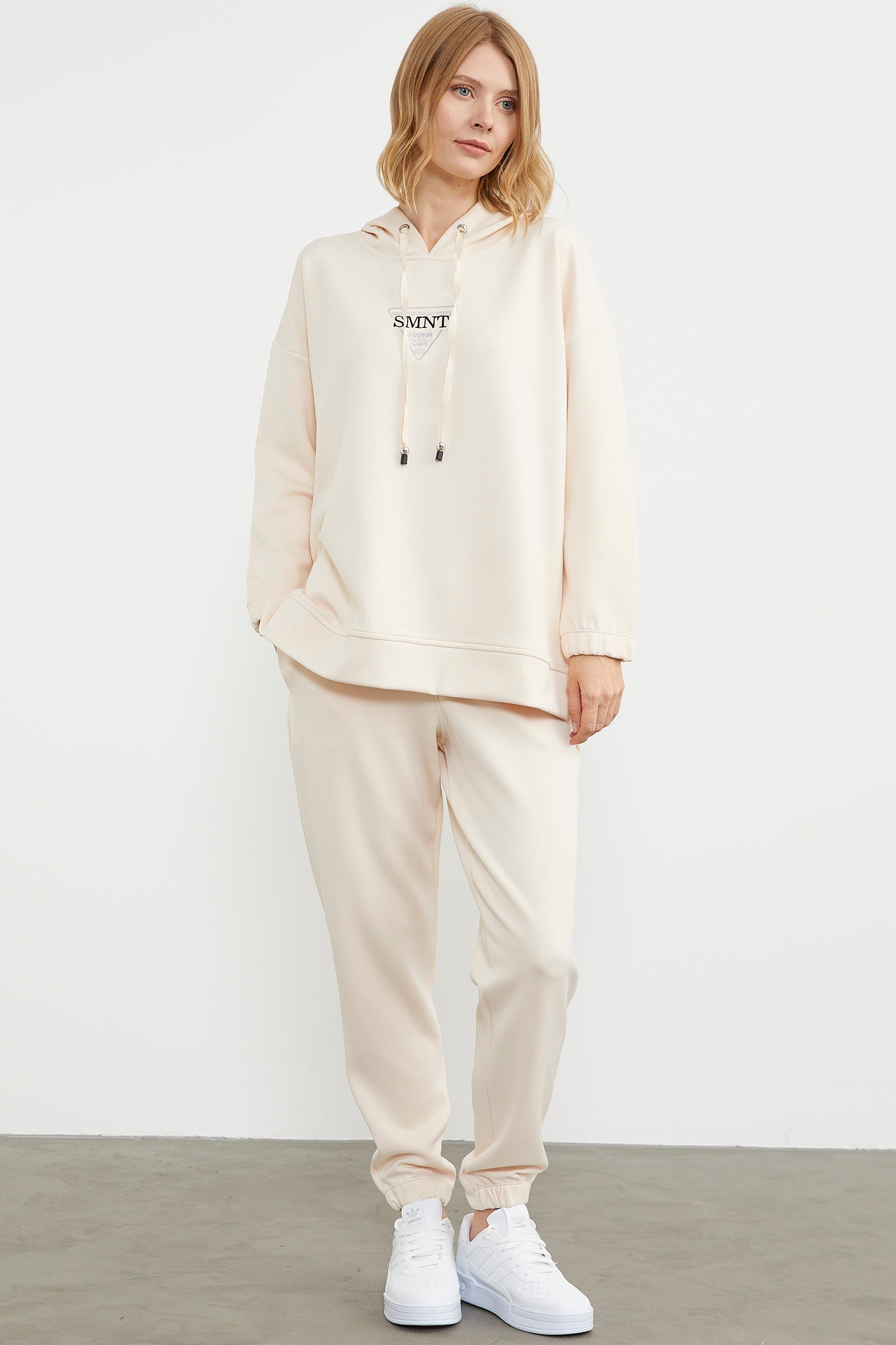 Scuba Oversize Nakışlı Eşofman Takım - Açık Bej (1) Sementa