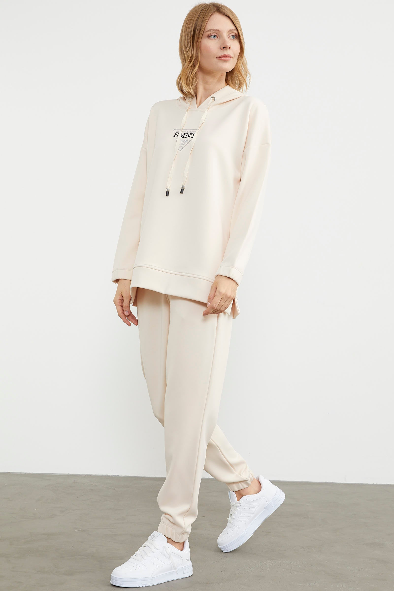 Scuba Oversize Nakışlı Eşofman Takım - Açık Bej (4) Sementa