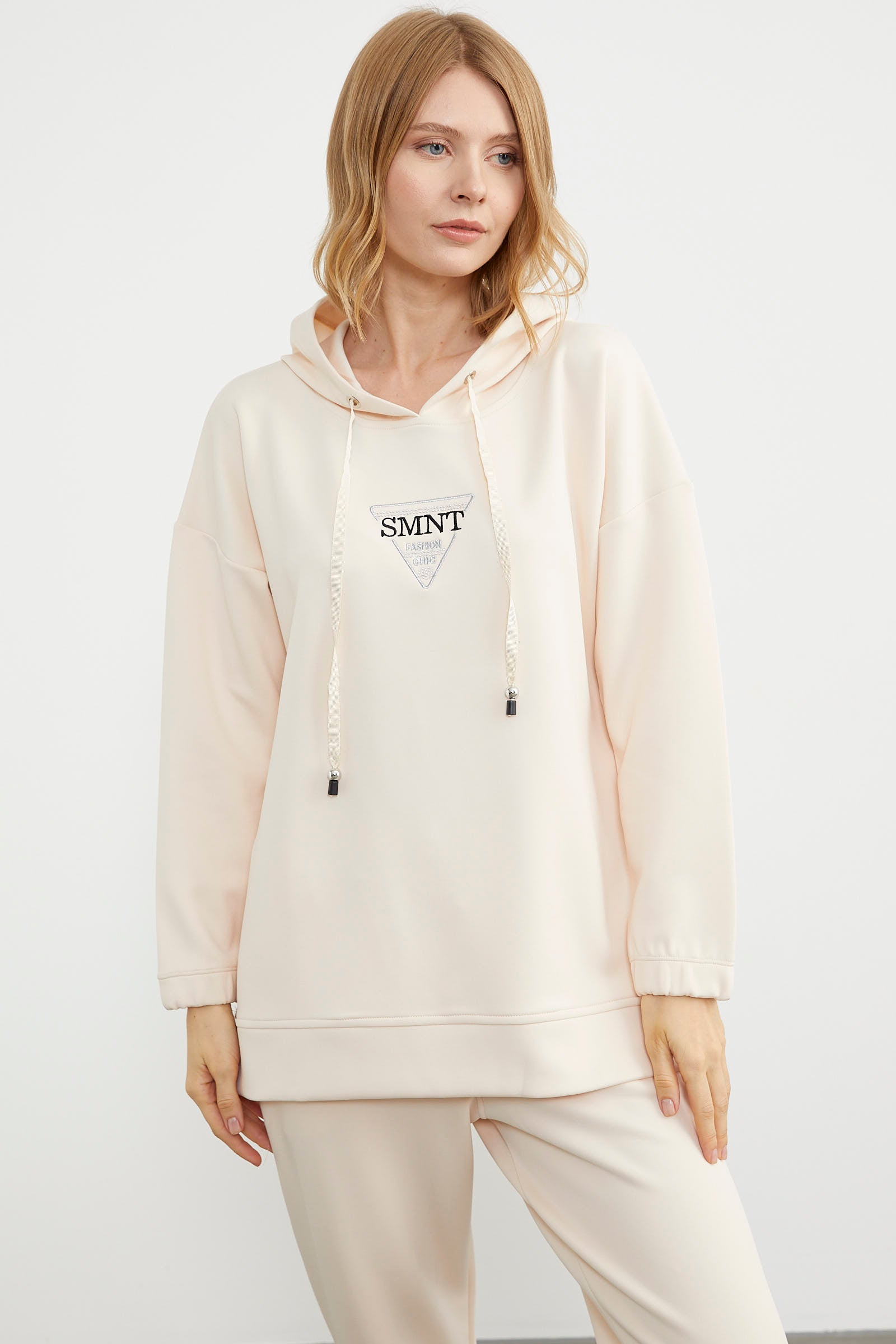 Scuba Oversize Nakışlı Eşofman Takım - Açık Bej (5) Sementa