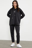 Scuba Oversize Nakışlı Eşofman Takım - Siyah (2) Sementa