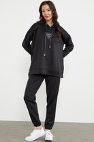 Scuba Oversize Nakışlı Eşofman Takım - Siyah (3) Sementa