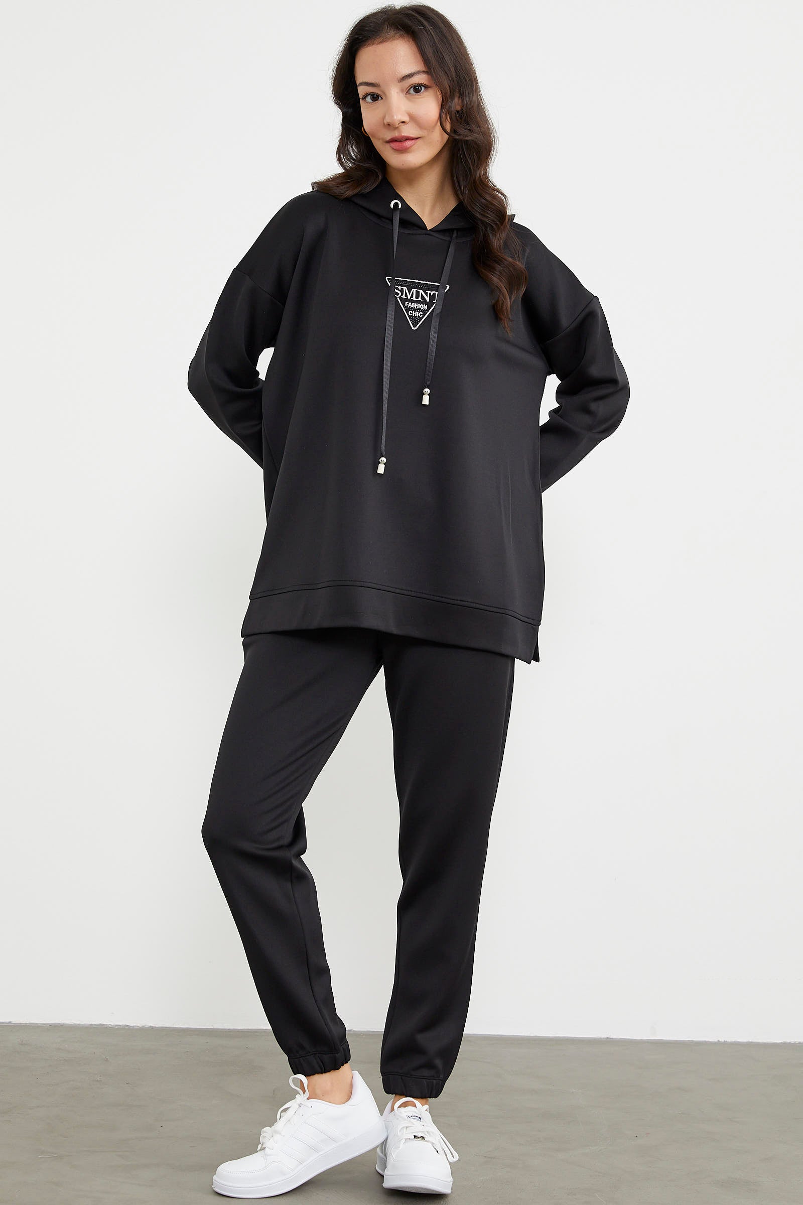 Scuba Oversize Nakışlı Eşofman Takım - Siyah (3) Sementa