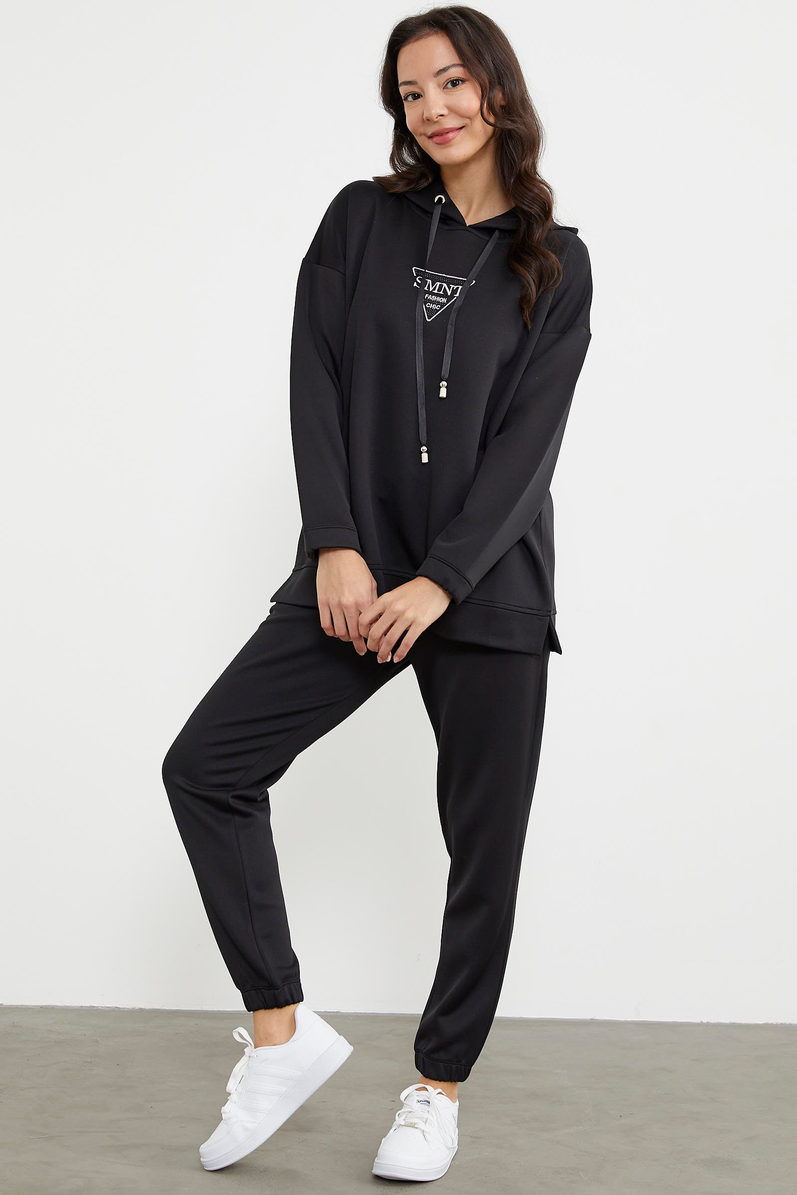 Scuba Oversize Nakışlı Eşofman Takım - Siyah (4) Sementa