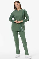 Sıfır Yaka Asimetrik Kapamalı Eşofman Takım - Yeşil (1) Sementa