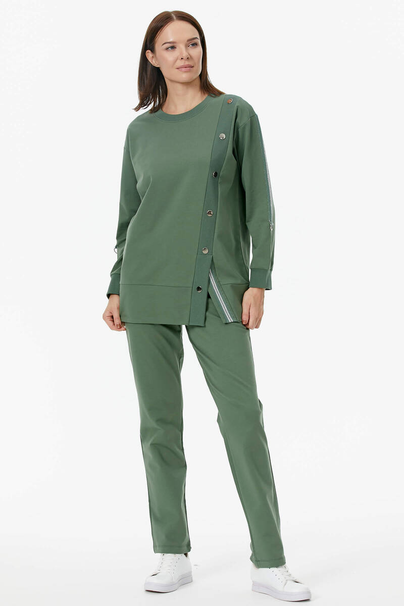 Sıfır Yaka Asimetrik Kapamalı Eşofman Takım - Yeşil (3) Sementa