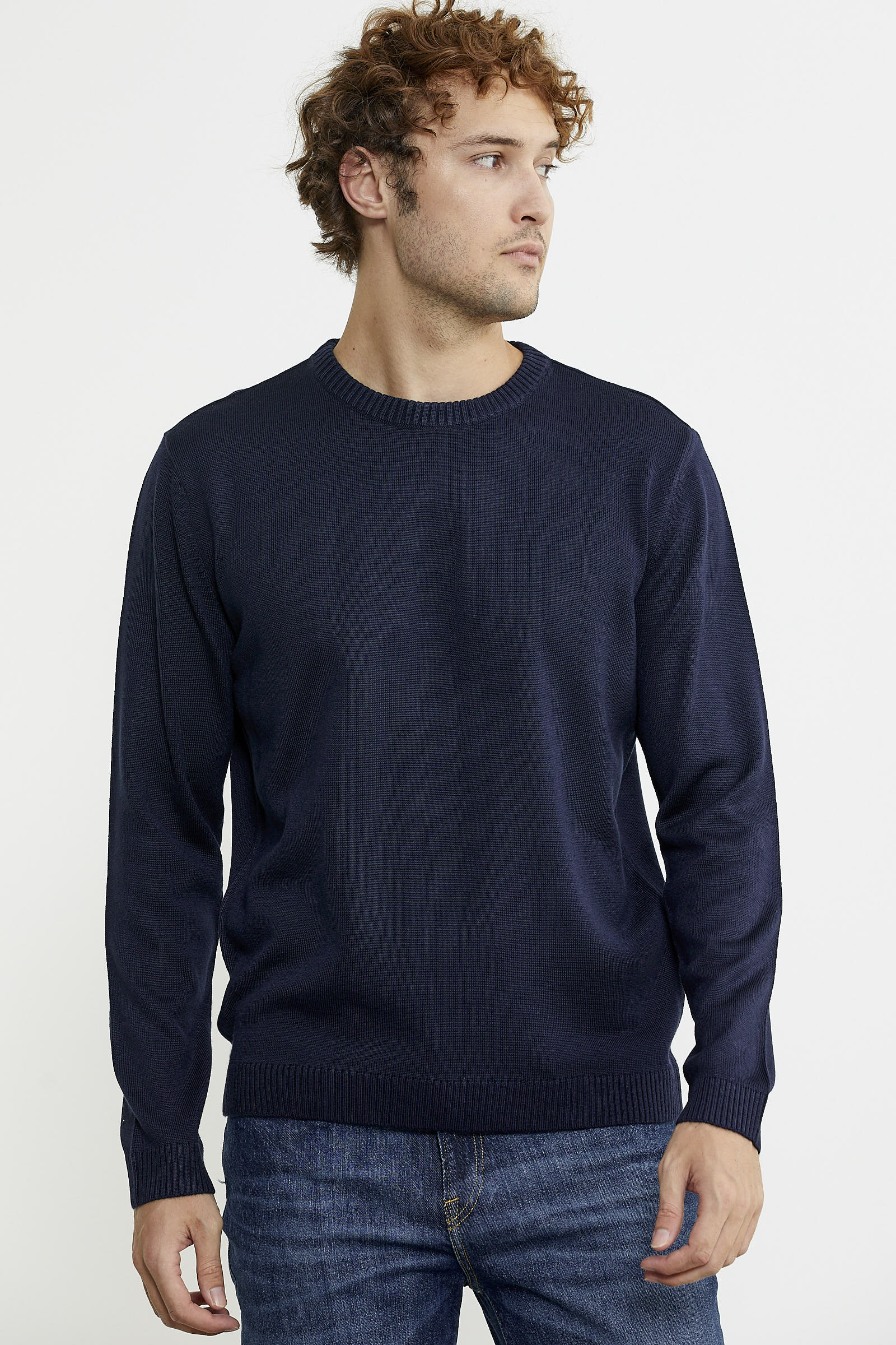 Basic Crew Neck Knitted Sweater - Navy Blue – SEMENTA