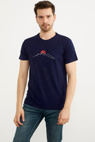 Sıfır Yaka Baskılı Kısa Kol Tişört - Lacivert (1) Sementa