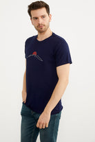 Sıfır Yaka Baskılı Kısa Kol Tişört - Lacivert (2) Sementa