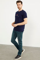 Sıfır Yaka Baskılı Kısa Kol Tişört - Lacivert (3) Sementa