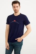 Sıfır Yaka Baskılı Kısa Kol Tişört - Lacivert (4) Sementa