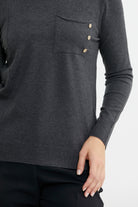 Sıfır Yaka Cepli Düğmeli Triko Kazak - Antrasit - Sementa