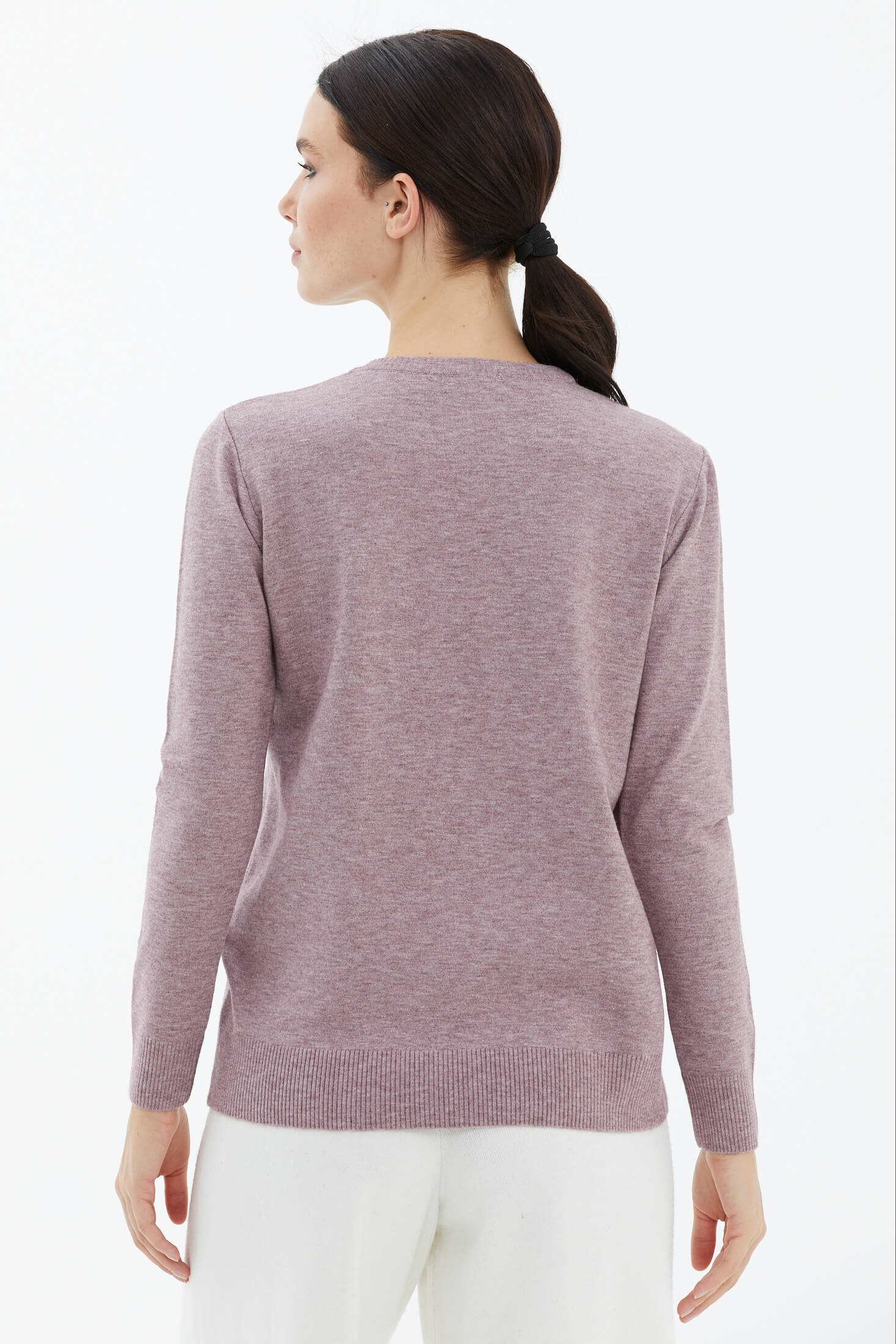 Sıfır Yaka Cepli Düğmeli Triko Kazak - Gül (4) Sementa