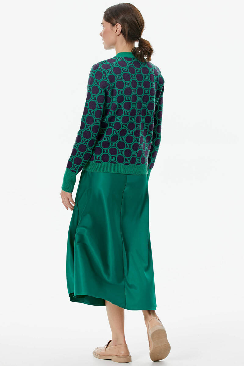 Sıfır Yaka Düğmeli Cep Detaylı Triko Hırka - Yeşil - Mor (5) Sementa