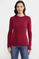 Sıfır Yaka Fitilli Triko Kazak - Bordo (1) Sementa