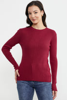 Sıfır Yaka Fitilli Triko Kazak - Bordo (3) Sementa