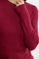 Sıfır Yaka Fitilli Triko Kazak - Bordo (4) Sementa