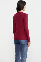 Sıfır Yaka Fitilli Triko Kazak - Bordo (5) Sementa