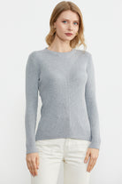 Sıfır Yaka Fitilli Triko Kazak - Gri (1) Sementa