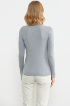 Sıfır Yaka Fitilli Triko Kazak - Gri (4) Sementa