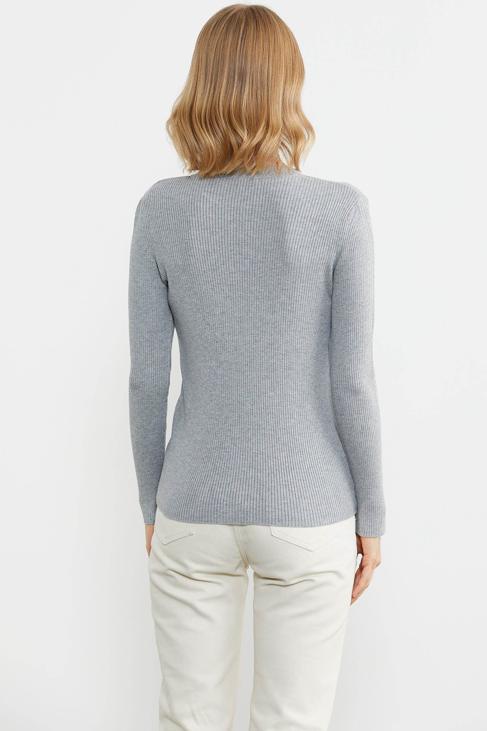 Sıfır Yaka Fitilli Triko Kazak - Gri (4) Sementa