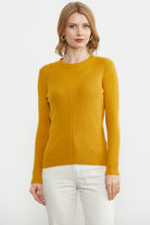 Sıfır Yaka Fitilli Triko Kazak - Hardal (1) Sementa