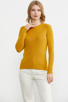 Sıfır Yaka Fitilli Triko Kazak - Hardal (2) Sementa