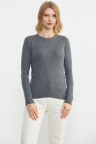 Sıfır Yaka Fitilli Triko Kazak - Koyu Gri (1) Sementa