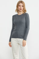 Sıfır Yaka Fitilli Triko Kazak - Koyu Gri (2) Sementa