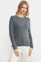 Sıfır Yaka Fitilli Triko Kazak - Koyu Gri (3) Sementa