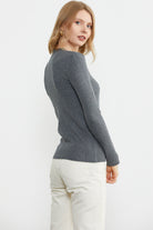 Sıfır Yaka Fitilli Triko Kazak - Koyu Gri (4) Sementa