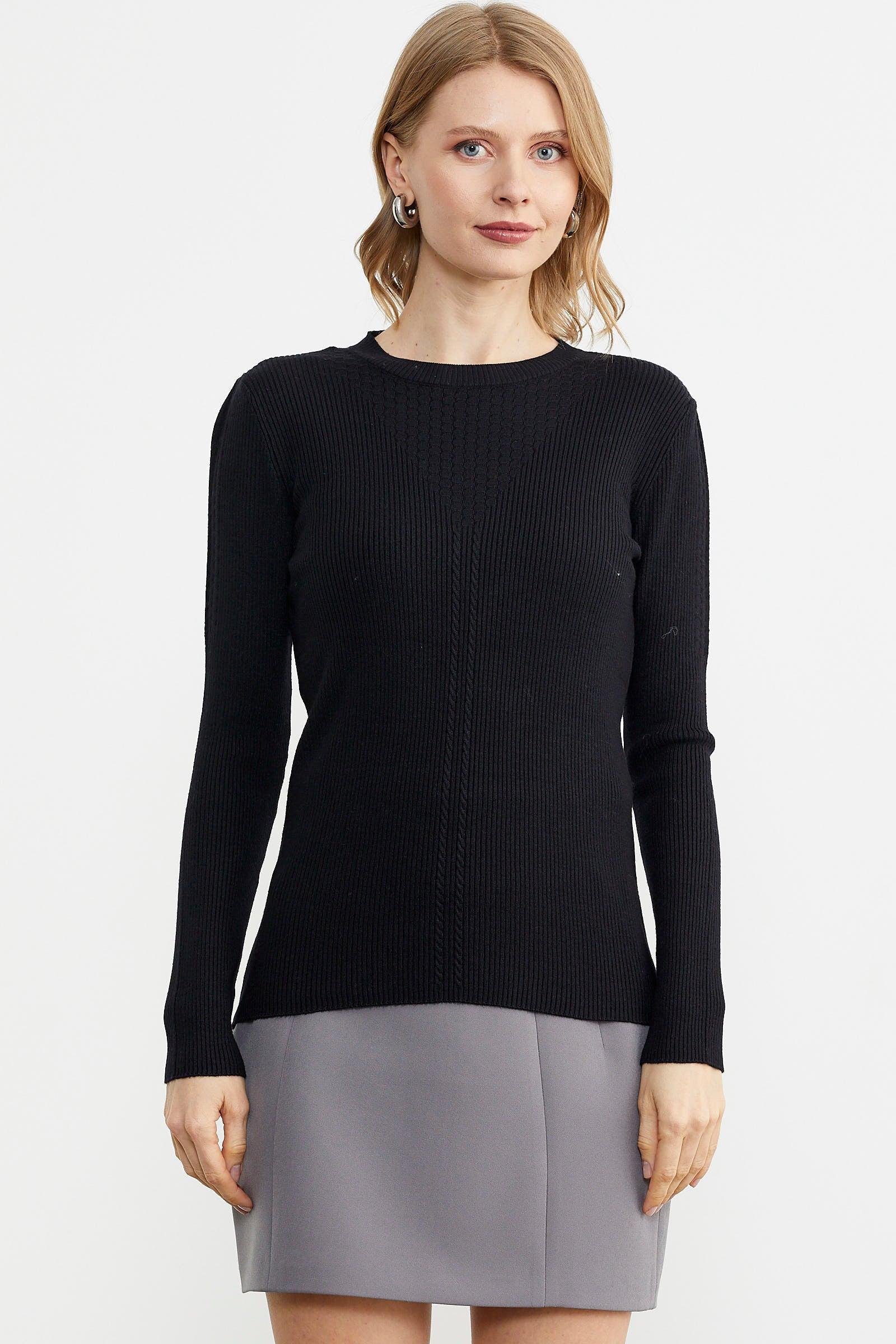 Sıfır Yaka Fitilli Triko Kazak - Siyah (1) Sementa