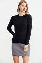 Sıfır Yaka Fitilli Triko Kazak - Siyah (2) Sementa