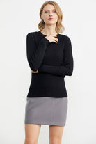 Sıfır Yaka Fitilli Triko Kazak - Siyah (3) Sementa