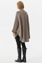 Sıfır Yaka Kilim Desenli Triko Panço - Bej (5) Sementa