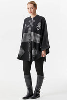 Sıfır Yaka Kilim Desenli Triko Panço - Siyah (2) Sementa