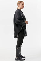 Sıfır Yaka Kilim Desenli Triko Panço - Siyah (4) Sementa