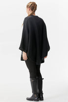 Sıfır Yaka Kilim Desenli Triko Panço - Siyah (5) Sementa