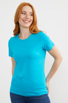 Sıfır Yaka Kısa Kol Basic Tişört - Turkuaz (3) Sementa