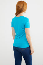 Sıfır Yaka Kısa Kol Basic Tişört - Turkuaz (4) Sementa
