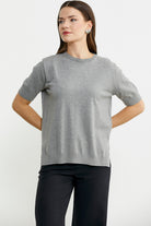 Sıfır Yaka Kısa Kol Triko Kazak - Açık Gri - Sementa